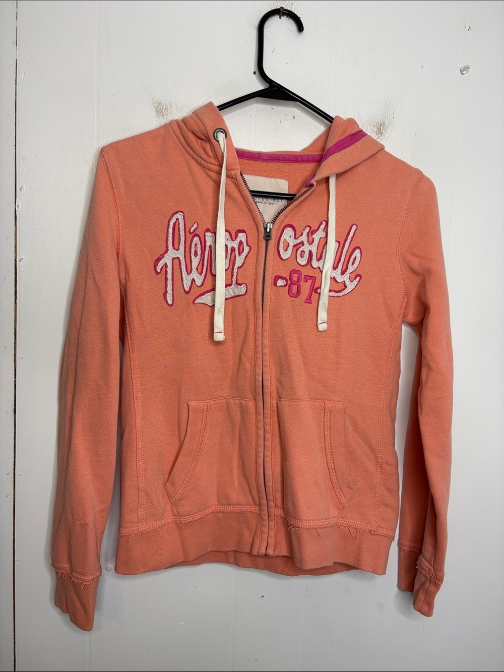 Aeropostale Jacket Womens Extra Small Zip Up Sweatshirt Spellout Y2K Peachy